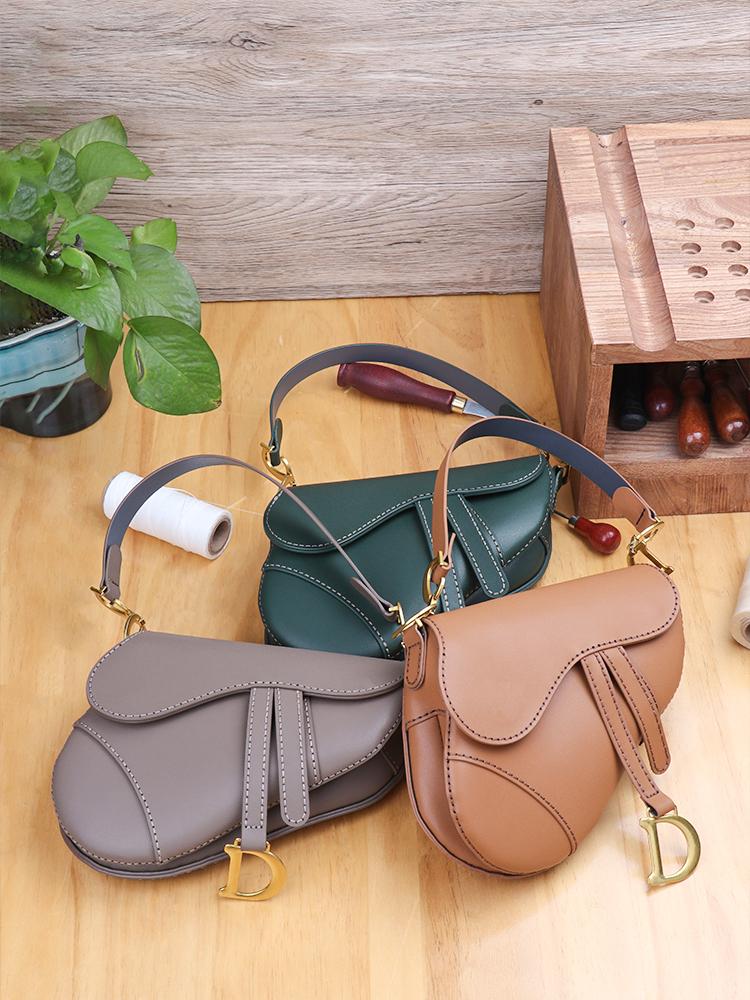 Leather saddle bag handmade diy material bag retro shoulder bag